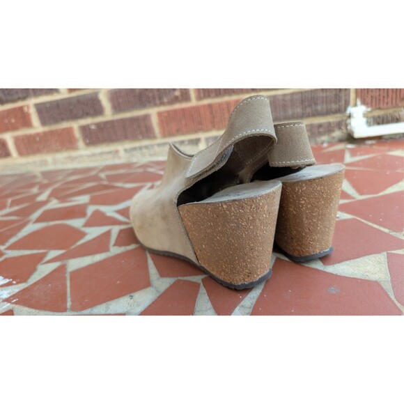Bio-Gold Suede Wedge Peep Toe Slingback Sandals-Taupe-Sz 7.5 Made in Italy - Picture 6 of 11